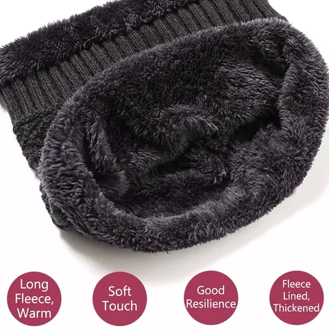 Winter Knitted Beanie Hat And Neck Warmer Fleece Lined Thickened Thermal Outdoor Warm Windproof Fashion For Men Women