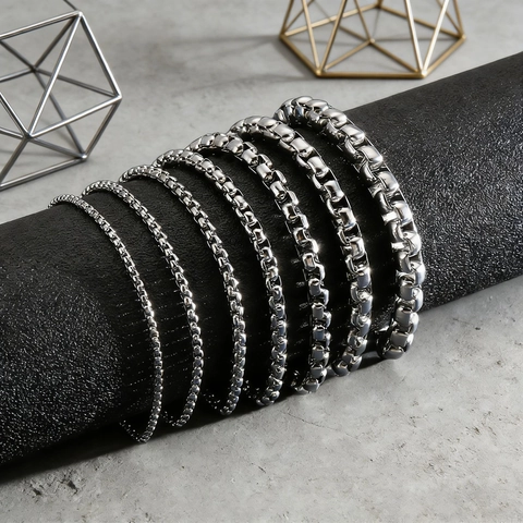 Minimalistisches Box Chain Armband Aus 316L Edelstahl Poliertes Quadratisches Gliederschmuck Für Herren Hip-Hop-Stil