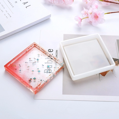 Coaster Silicone Molds Geometric Square Round Hexagon Heart Shape DIY Resin Crafting Casting Tools Flexible Transparent