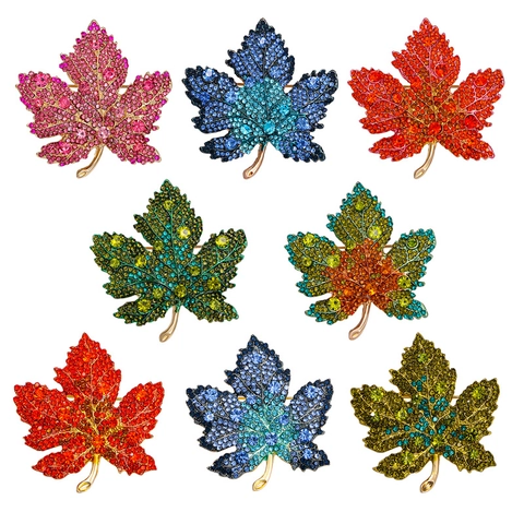 Maple Leaf Brooch Luxury Rhinestone Alloy Pin Corsage For Women Elegant Vintage Accessory