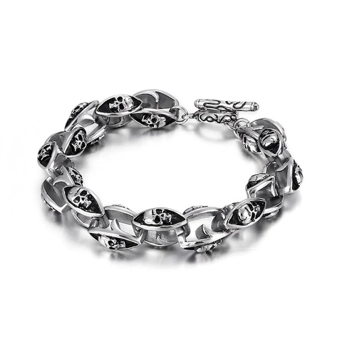 Pulsera De Acero Inoxidable Para Hombre Punk Rock Cráneo Cadena De Eslabones Joyería Gótica Vintage Con Cierre De T