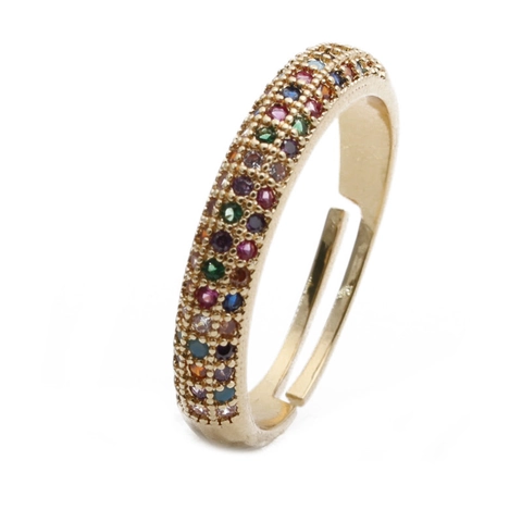 Regenbogen Zirkon Ring Kupfer Vergoldet Mikro Einlage Verstellbar Offen Mode Schmuck Für Damen