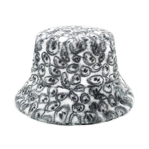 Leopard Print Faux Fur Bucket Hat Warm Thickened Winter Fisherman Cap Retro Plush Sunshade Headwear For Women Men