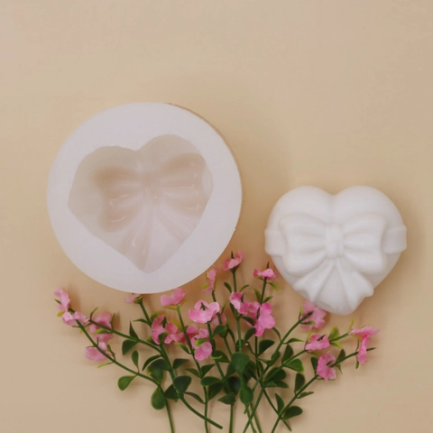 Heart Shaped Silicone Mold With Bow Detail For Cake Mousse Handmade Soap Candle Making DIY Baking Tools Romantic Style