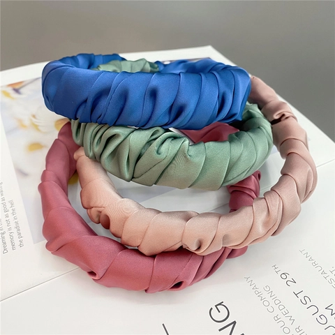 Satin Satin Pleated Headband French Retro Elegant Ruched Wide Padded Hair Hoop Accessory For Women