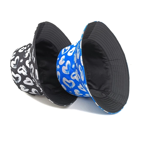 Bucket Hat Met Hartjesprint Polyester Zonbescherming Vintage Streetwear Buiten Zomeraccessoires Voor Dames Heren