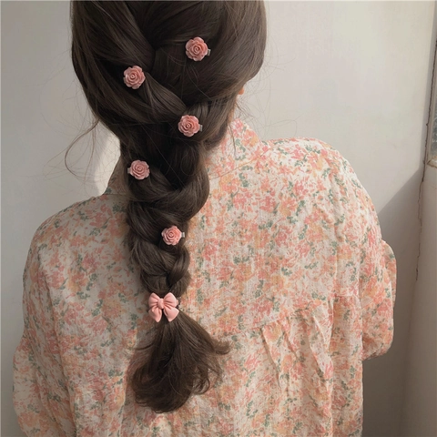 Pink Hair Clips Resin Acrylic Bow Rose Heart Peach Fruit Shape Sweet Korean Style For Girls Women Bangs Side Accessories