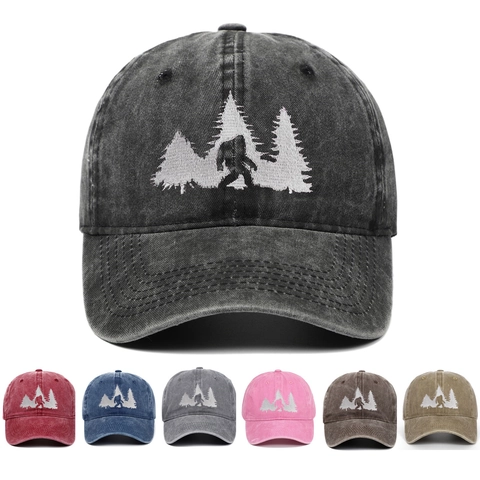 Cappellino Da Baseball In Cotone Lavato Con Ricamo Bigfoot Vintage Distressed Berretto Da Sole Regolabile Uomo Donna