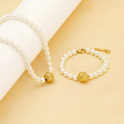 Collana Di Künstliche Perle Vintage Francese Acciaio Inossidabile Placcato Oro 18K Con Perla Artificial Di Metallo Testurizzata Gioielli