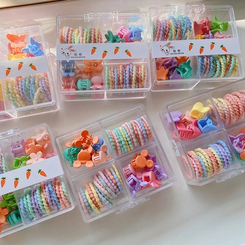 Accesorios Para El Cabello Niñas Elásticos Y Mini Pinzas De Garra Macaron Plástico Resina Corazón Mariposa Estrella Caja De Almacenamiento