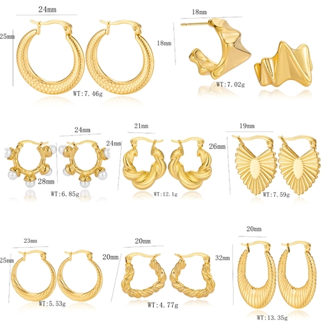 Chunky Creolen 18K Vergoldeter Edelstahl Geometrisch Texturiert Croissant Stil Vintage Schmuck Für Damen