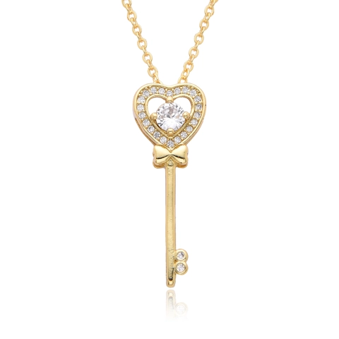 18K Vergoldet Herz Schlüssel Anhänger Halskette Kupfer Strass Eingelegt Schlüsselbeinkette Mode Schmuck Für Damen Geschenk