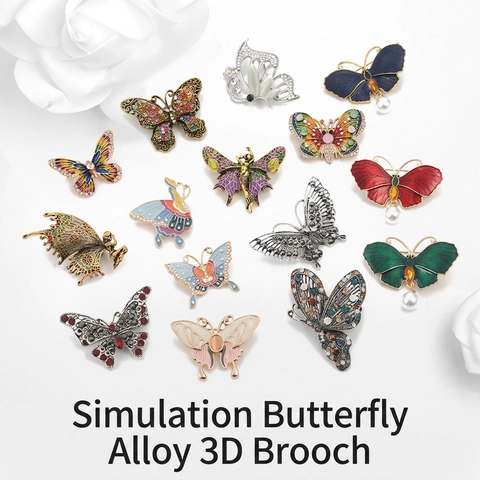 Butterfly Brooches Alloy Enamel Rhinestone Faux Artificial Pearl Vintage Exquisite Simulation Accessories For Women Men