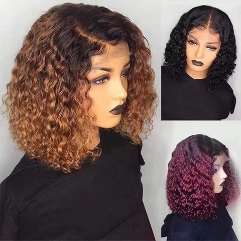 Peluca Bob Corta Rizada Pequeños Rizos Africanos Fibra Sintética De Alta Temperatura Resistente Al Calor Ombre Para Mujer