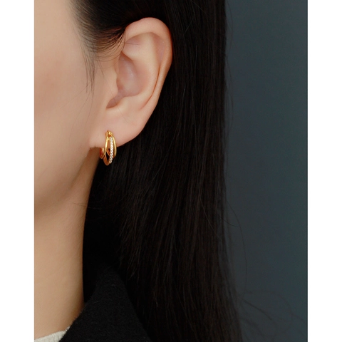 925 Sterling Silver Triple Hoop Earrings With Inlaid Zircon Fashion Geometric Ear Buckles For Women