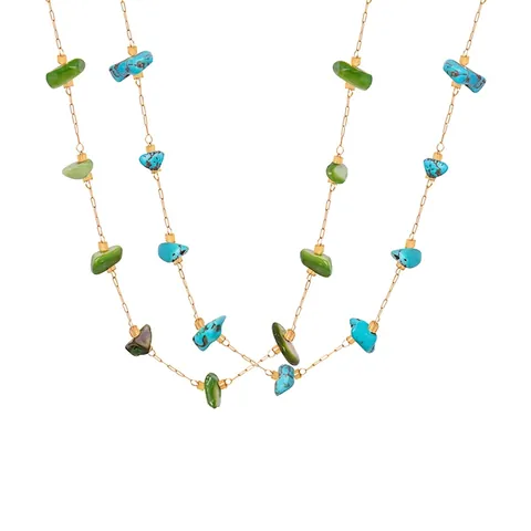 Natural Gemstone Chip Beaded Necklace Titanium Steel Handmade Irregular Stone Bohemian Fashion For Women