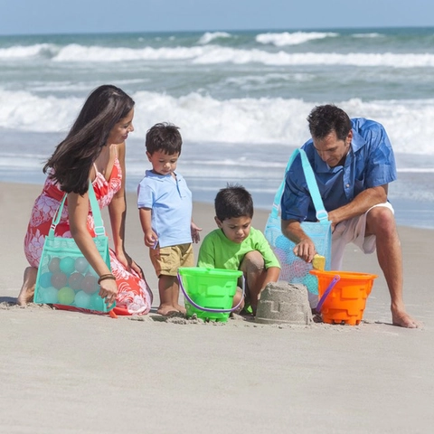 Mesh Beach Bag Kids Toy Storage Nylon Net Shell Collecting Tote With Adjustable Strap Zippered Portable Travel Pouch