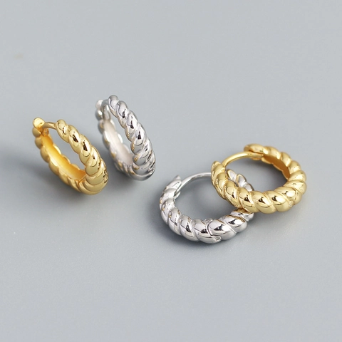 Französischer Chic S925 Sterlingsilber Gedrehtes Seil Creolen Für Damen Minimalistisch Geometrisch Gold Silber Plattiert Schmuck