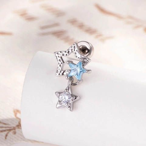 Stern Knorpel Piercing Stecker Titanstahl Kupfer Zirkonia Hohl Gehämmert Textur Hängend Schraubverschluss Schmuck