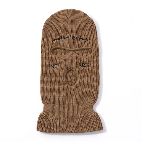 Passamontagna a Maglia a 3 Fori Antivento Calda Maschera da Sci in Acrilico Con Ricamo Not Nice Hip Hop Streetwear