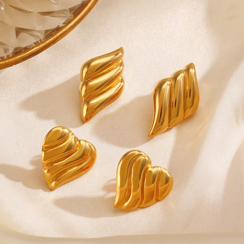 Französisches Retro Edelstahl Herz Flügel Ohrstecker Vergoldet Poliert Geometrischer Modeschmuck Für Damen Alltag
