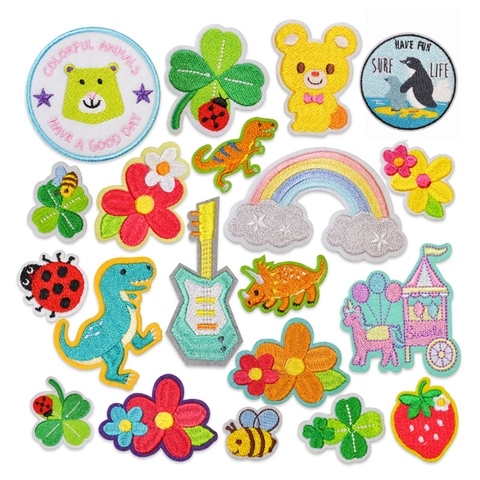 Écussons Brodés Animaux Dessins Animés Fleur Dinosaure Autocollant Applique Broδée DIY Décoration Vêtements Sac