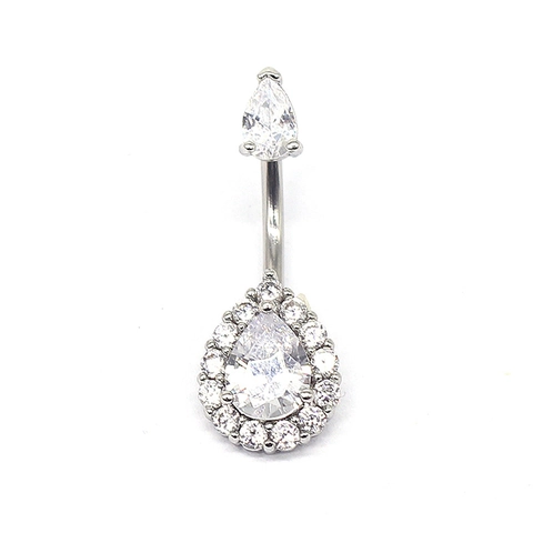Dubbele Traanvorm Zirconia Buiknaad Ring 316L Roestvrij Staal Navel Piercing Sieraden Voor Vrouwen Verzilverd Messing Halo Ring