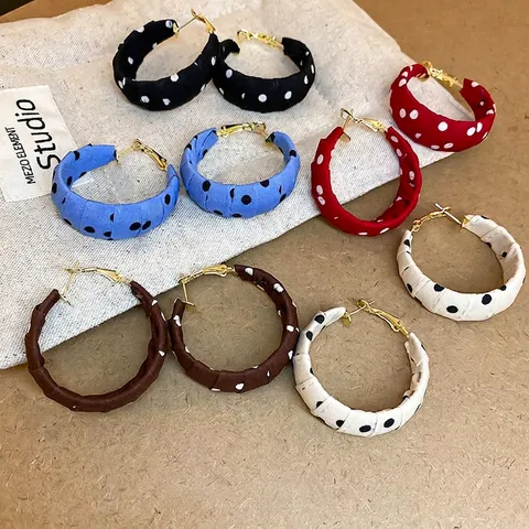 Orecchini A Cerchio Rivestiti In Tessuto A Pois Con Perno In Argento Sterling 925 Stile Francese Retro Forma A C Grande Moda