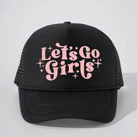 Cappello Trucker Let's Go Girls Mesh Traspirante Baseball Stampa Lettere Stelle Regolabile Stile Retro Street