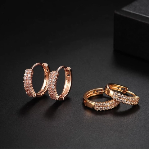 Double Row Cubic Zirconia Huggie Hoop Earrings Shiny Copper Fashion Minimalist Jewelry For Women