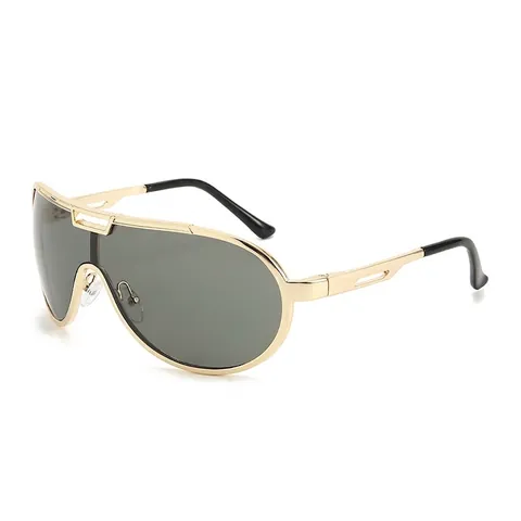 Oversized Shield Sunglasses Metal Frame One-Piece UV400 Protection Outdoor Sports Cycling Punk Y2K Style For Men Women