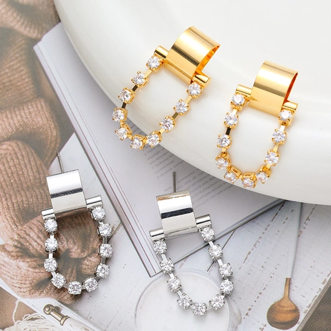 Orecchini a Goccia in Rame Minimalisti con Strass Micro Intarsiati Geometrici a Forma di U con Perno in Argento Sterling 925 per Donna Gioielli di Moda Regalo