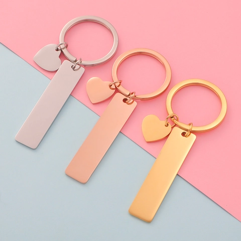 Llavero De Acero Inoxidable Pulido Con Colgante De Corazón Y Barra Para Accesorio De Moda Regalo
