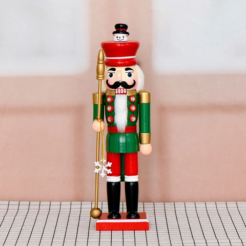 Casse-Noisette De Noël Soldat Roi Bois Peint Ornement Avec Sceptre Doré Flocon De Neige Décoration De Table Maison