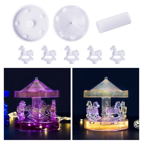 Karussell Silikonform DIY Kristallkleber Harz Epoxy Ornament Basteln Haus Schreibtisch Dekoration