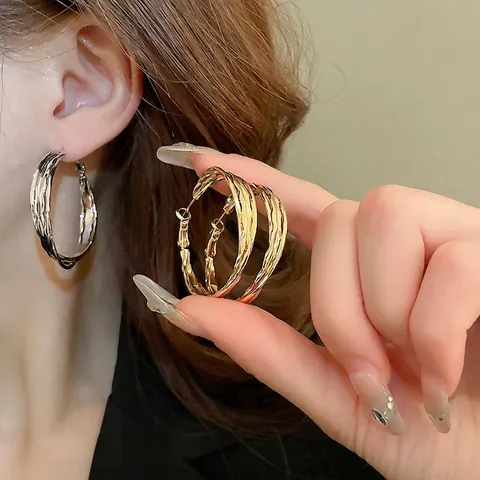 Grote Creolen Met 925 Sterling Zilveren Oorsteker Gedraaide Geometrische Textuur Koperen Sieraden Voor Dames Chic