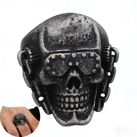 Anello Teschio Vintage Acciaio Inossidabile Punk Rock Biker Design Meccanico Per Uomo