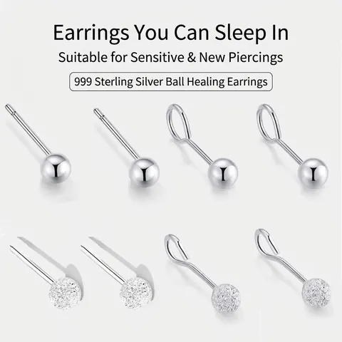 S999 Fine Silver Ball Stud Earrings For Women Minimalist Hypoallergenic Small Bead Ear Piercing Accessories Glossy Matte Finish