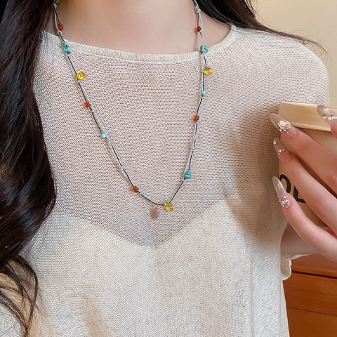 Collana Con Ciondolo Bohémien Cordino Intrecciato A Mano Con Pietre Multicolore Catena Per Clavicole Regolabile Gioielli Per Donna