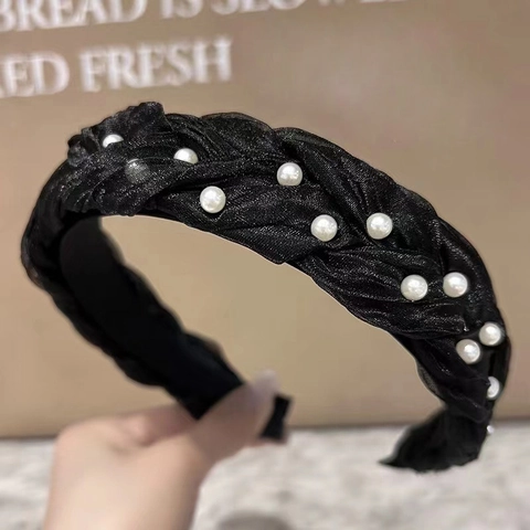 Cerchietto Elegante Da Donna Con Künstliche Perle Artificiali Pizzo Rete Design Intrecciato Accessorio Per Capelli Stile Coreano
