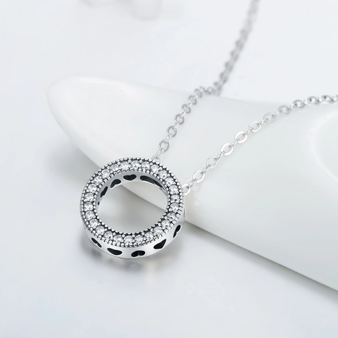 925 Sterling Silver Round Pave Zircon Pendant Necklace For Women Double Sided Engraved Life Fantastic Heart Hollow