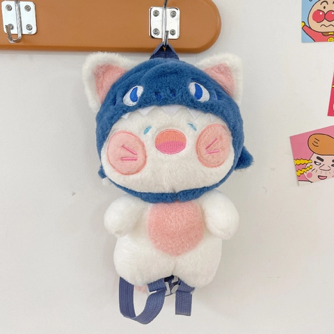 Süßer Cartoon Plüsch Rucksack Hai Hoodie Katze Puppenform Verstellbarer Gurt Weiche Tasche Für Mädchen Kinder