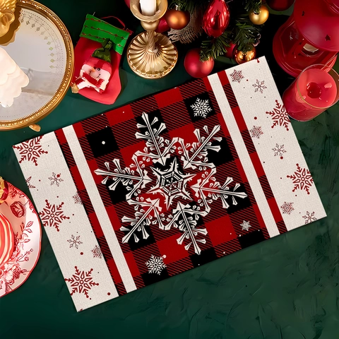 Christmas Placemats Fabric Heat Resistant Table Mats Buffalo Plaid Snowman Gnome Decoration Home Dining Kitchen Decor
