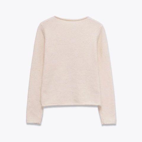 Maglione In Maglia A Maniche Lunga Da Donna Girocollo Tinta Unita Top Morbido Dettaglio Cucitura Verticale Bordo Arrotolato Casual