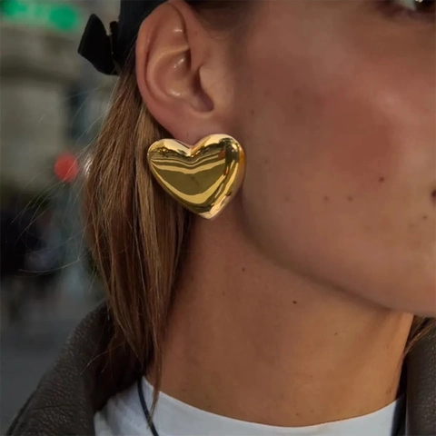 Collana Orecchini A Cuore In Acciaio Inossidabile E Borchie Rettangolari A Righe Placcati Oro 18K Gioielli Da Donna