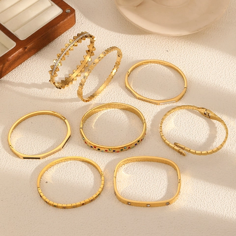 Stainless Steel Bangle Bracelet 18K Gold Plated Colorful Cubic Zirconia Geometric Fashion Jewelry For Women