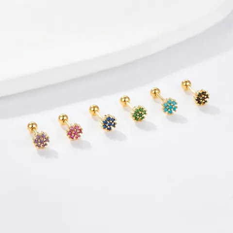 Flower Stud Earrings 925 Sterling Silver Colorful Cubic Zirconia Tiny Floral Screw Back Jewelry For Women Girls