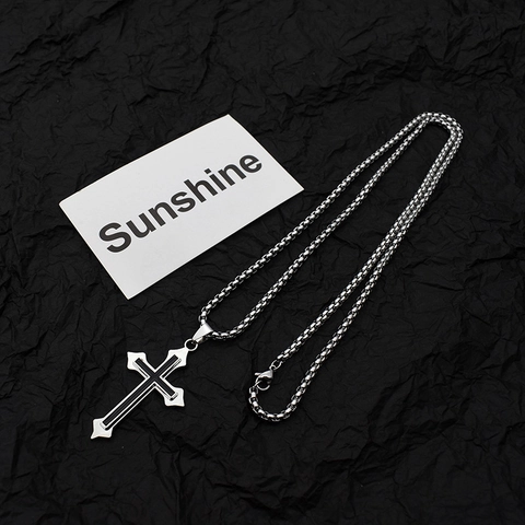 Kreuz Anhänger Halskette Titan Edelstahl Box Kette Schwarz Inlay Hip Hop Gothic Schmuck Für Herren Damen
