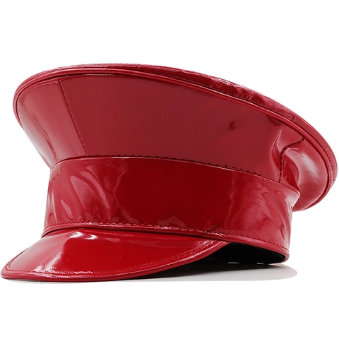 Cappello Da Capitano Militare In Pelle PU Lucida Metallico Olografico Berretto Da Festa Per Performance