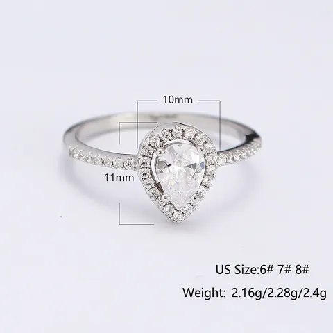925 Sterling Silver Pear Cut Rhinestone Halo Engagement Ring For Women Sparkling Waterdrop Inlaid Wedding Party Fine Jewelry